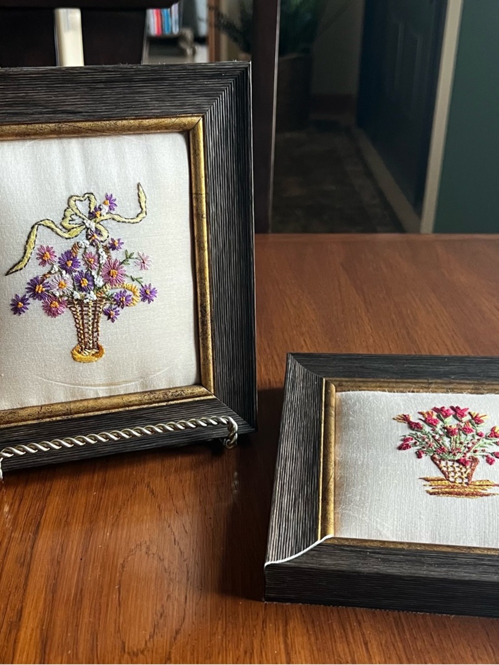 Source Unknown Embroidered Floral Frames in Purple, Gold and Black